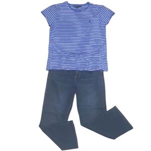 Ralph Lauren Sport Crewneck Blouse Short Sleeved Striped Tee Brand Logo T Shirt